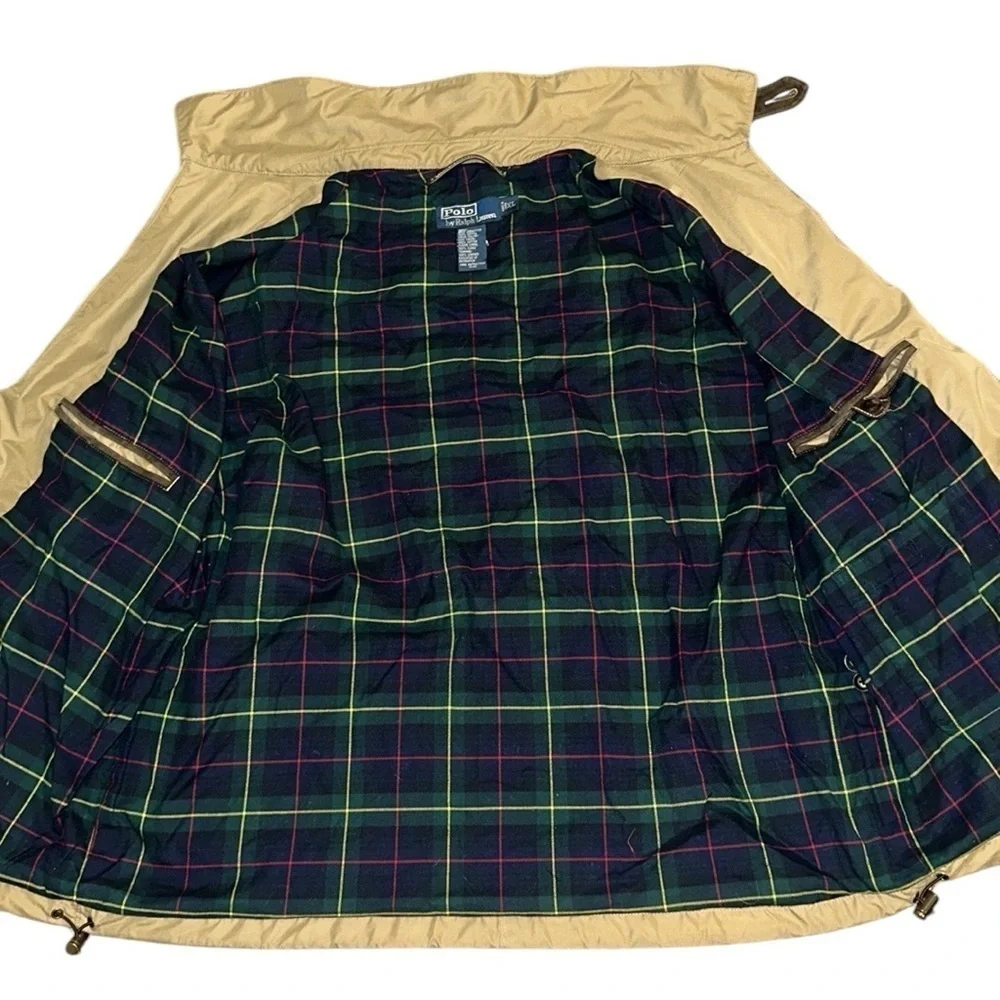 Vintage Men Khaki Polo Ralph Lauren Plaid Lined Bomber Jacket XL Designer Casual